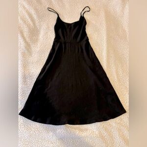 Reformation Black Spaghetti Strap Fit and Flare Ribbed Stretchy Swing Dress XS